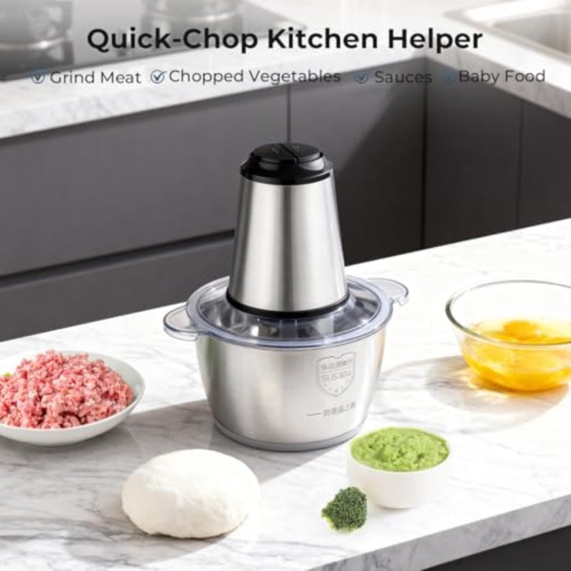 Electric meat grinder for home kitchen and restaurants: stainless steel, silver, 2-speed control with 3L capacity for baby food, meat, onion, vegetables, fruits - Image 2