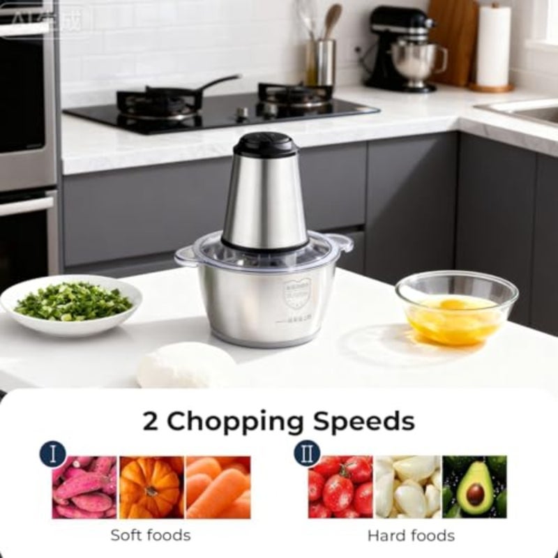 Electric meat grinder for home kitchen and restaurants: stainless steel, silver, 2-speed control with 3L capacity for baby food, meat, onion, vegetables, fruits - Image 5