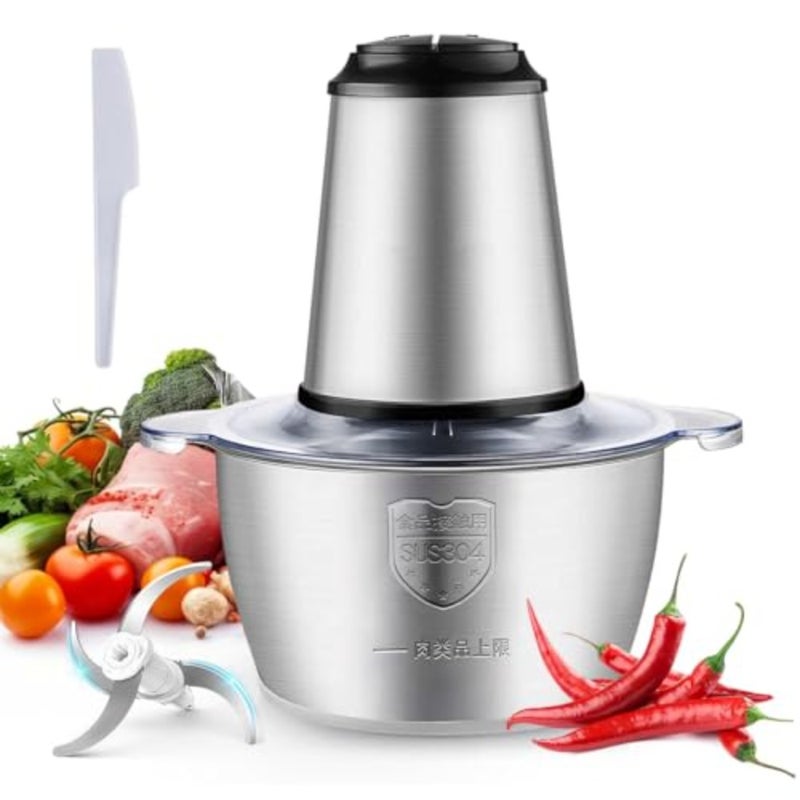Electric meat grinder for home kitchen and restaurants: stainless steel, silver, 2-speed control with 3L capacity for baby food, meat, onion, vegetables, fruits - Image 1