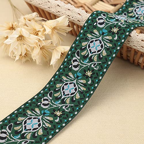 AIETSYEI Boho Jacquard Ribbon Floral Ribbon Green Embroidery Jacquard Trim for Sewing, Handmade Bag, Clothing Decoration AIETSYEI - Image 1