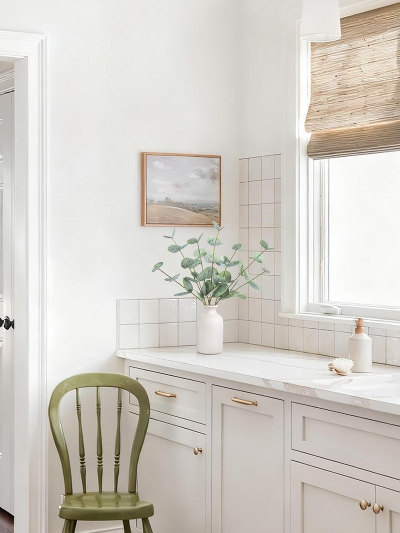 FIACO Artificial Eucalyptus Stems in Ceramic Vase, 14'' Fake Plants Greenery Stems for Home Decor Eucalyptus Plant for Bathroom Farmhouse Room Coffee Table Centerpiece Desk Shelf Faux Branches Decorations - Image 5