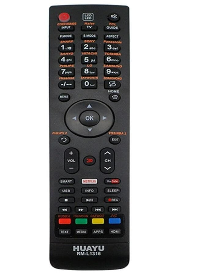 Huayu Universal Remote Control For Rm-L1316 Tv Lcd Led Hdtv Smart Black - Image 2