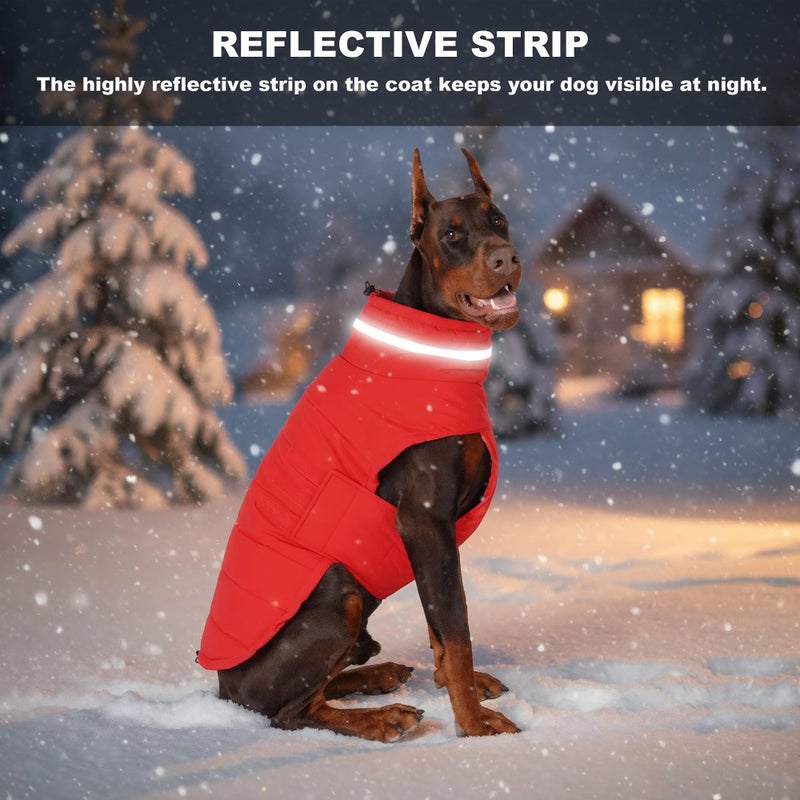 Mklhgty Waterproof Dog Coat for Large Dogs, Warm Dog Winter Jacket, Reflective Windproof Turtleneck Coats with Adjustable Hook & Loop - Red - XL - Image 5