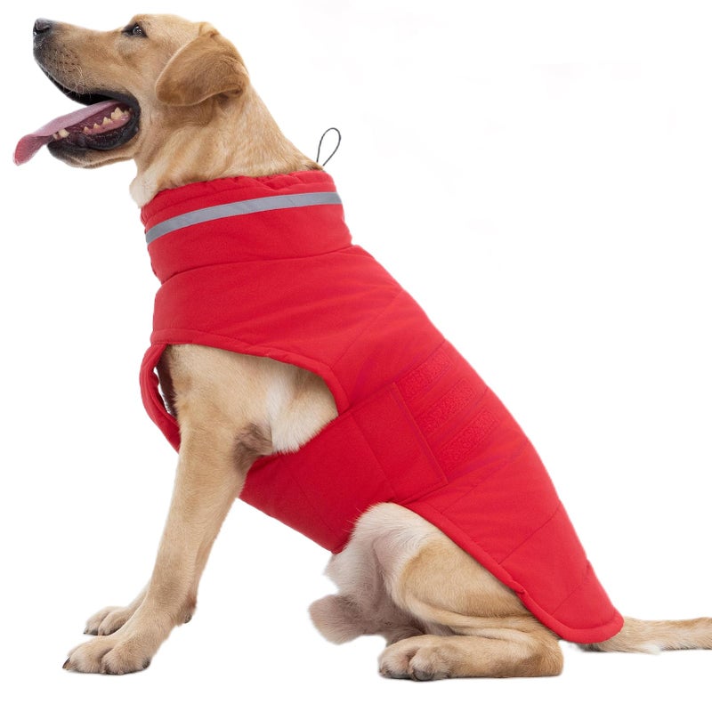 Mklhgty Waterproof Dog Coat for Large Dogs, Warm Dog Winter Jacket, Reflective Windproof Turtleneck Coats with Adjustable Hook & Loop - Red - XL - Image 1