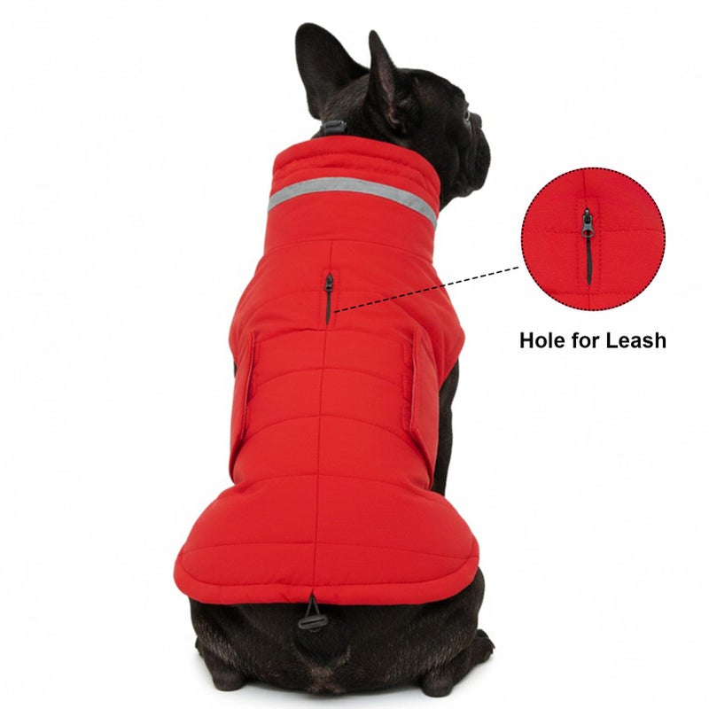 Mklhgty Waterproof Dog Coat for Large Dogs, Warm Dog Winter Jacket, Reflective Windproof Turtleneck Coats with Adjustable Hook & Loop - Red - XL - Image 3