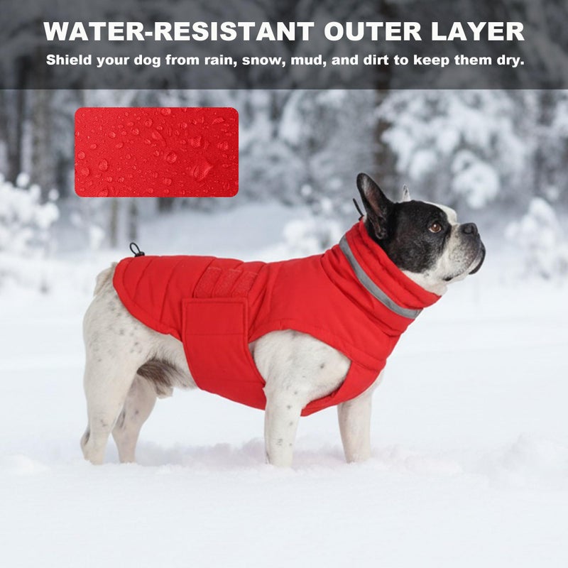 Mklhgty Waterproof Dog Coat for Large Dogs, Warm Dog Winter Jacket, Reflective Windproof Turtleneck Coats with Adjustable Hook & Loop - Red - XL - Image 4