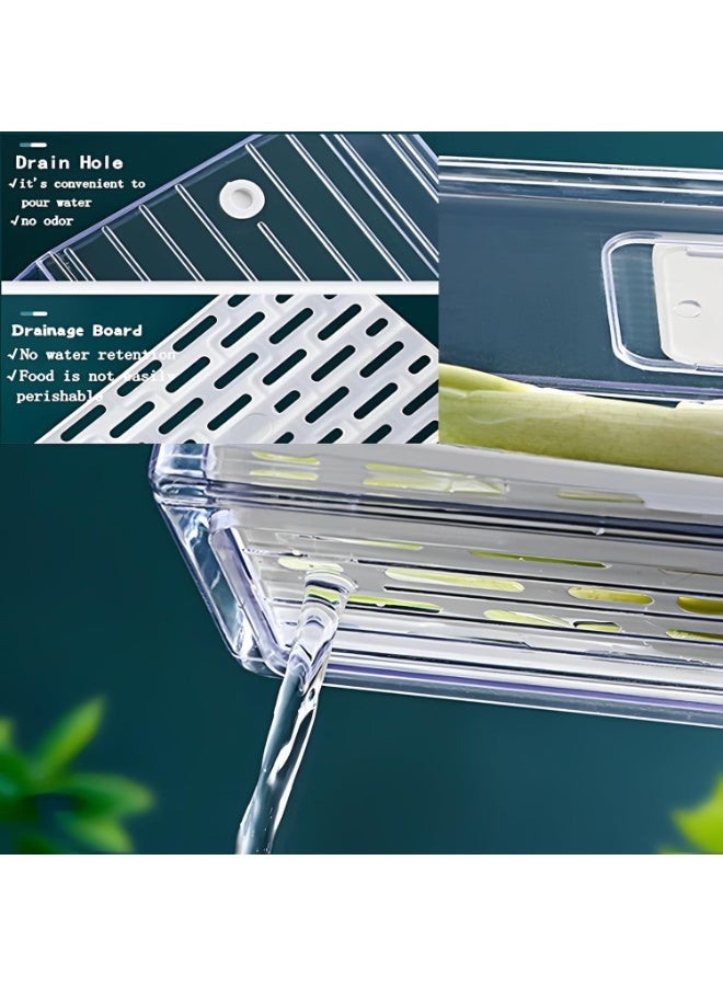 DUNISO 2 Pack Fridge Organizer,Stackable Refrigerator Organiser with Lids/Drain Tray and Drawer,Food Storage Box,Space Saving, Waterproof and Durable，for Fruits Vegetable Food Drinks,30*20*11cm，Clear - Image 5