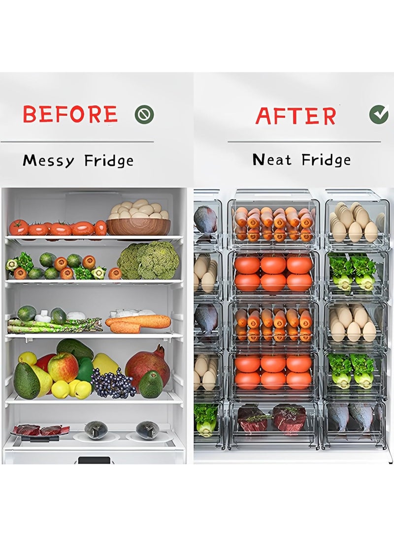 DUNISO 2 Pack Fridge Organizer,Stackable Refrigerator Organiser with Lids/Drain Tray and Drawer,Food Storage Box,Space Saving, Waterproof and Durable，for Fruits Vegetable Food Drinks,30*20*11cm，Clear - Image 4