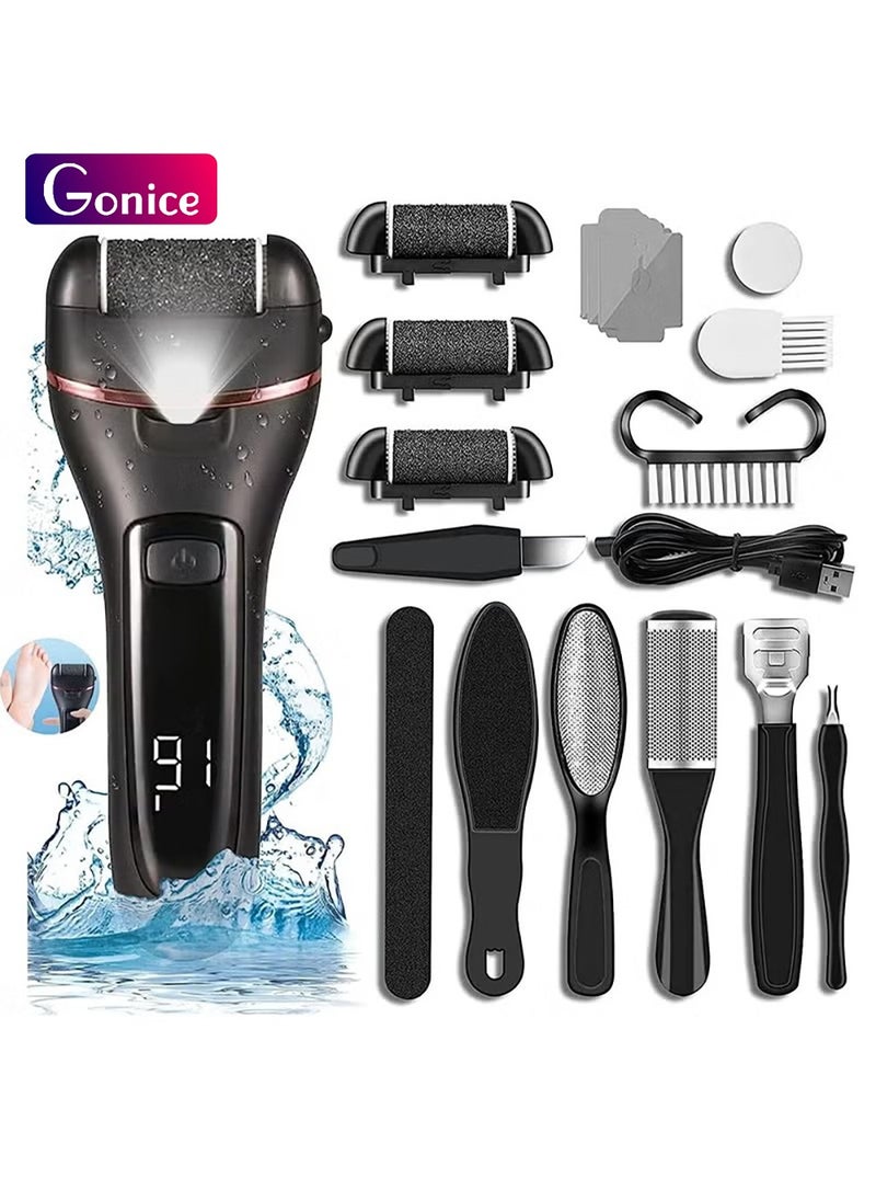 Gonice Remove Cracked Heels and Dead Skin, Rechargeable Pedicure Tools Feet Care Feet File,Battery Display(Black)  - Image 1