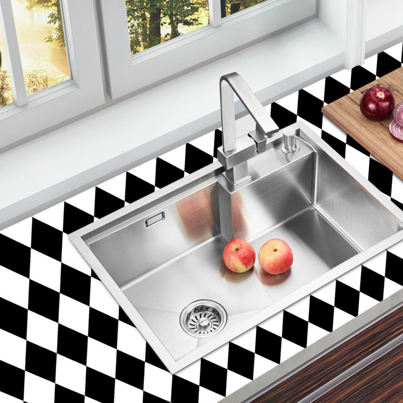 Qianglive Black and White Peel and Stick Wallpaper Diamond Wallpaper Rhombus Contact Paper 17.3"x120" Lattice Self Adhesive Waterproof Vinyl Roll for Bathroom Kitchen Backsplash Cabinets - Image 5