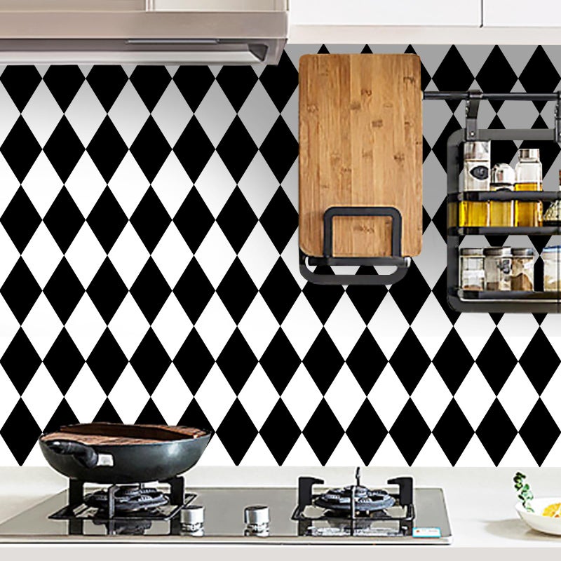 Qianglive Black and White Peel and Stick Wallpaper Diamond Wallpaper Rhombus Contact Paper 17.3"x120" Lattice Self Adhesive Waterproof Vinyl Roll for Bathroom Kitchen Backsplash Cabinets - Image 1