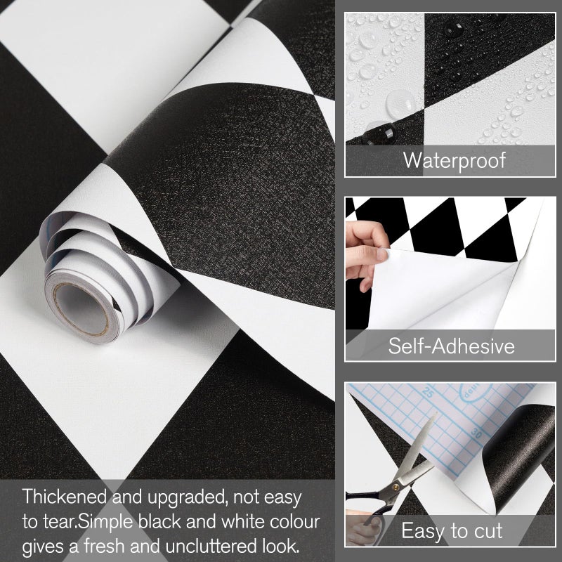 Qianglive Black and White Peel and Stick Wallpaper Diamond Wallpaper Rhombus Contact Paper 17.3"x120" Lattice Self Adhesive Waterproof Vinyl Roll for Bathroom Kitchen Backsplash Cabinets - Image 2