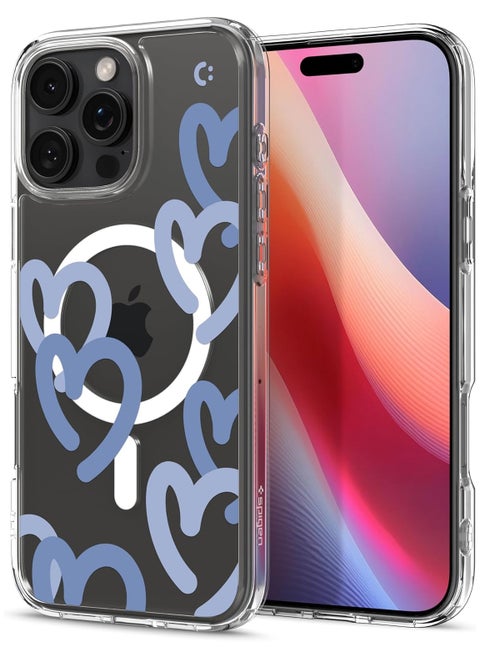 Spigen Ultra Hybrid MagFit Case for iPhone 16 Pro Max, Compatible with MagSafe Accessories - Hearts Denim