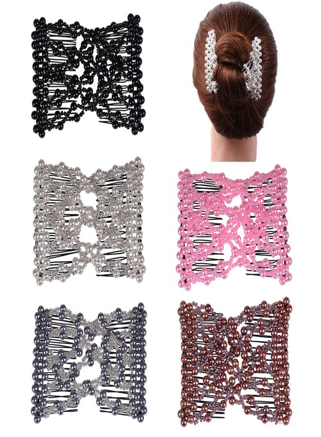 Ruihfas 5Pcs Easy Stretch Beaded Hair Combs Double Magic Slide Metal Comb Clip Hairpins for Women Hair Styling - Image 1