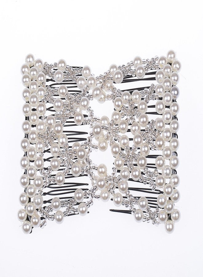 Ruihfas 5Pcs Easy Stretch Beaded Hair Combs Double Magic Slide Metal Comb Clip Hairpins for Women Hair Styling - Image 3