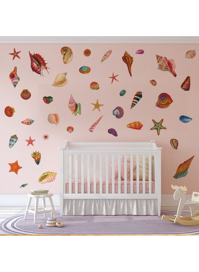 AnFigure Seashells Starfish Wall Stickers Beach Ocean Wall Decals Nursery Playroom Bathroom Laundry Room Toilet Nursery Daycare Bedroom Wall Decor - Image 1