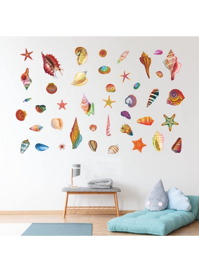 AnFigure Seashells Starfish Wall Stickers Beach Ocean Wall Decals Nursery Playroom Bathroom Laundry Room Toilet Nursery Daycare Bedroom Wall Decor - Image 2