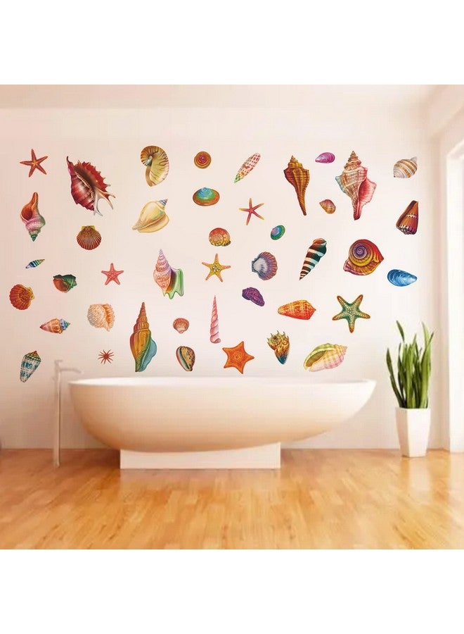 AnFigure Seashells Starfish Wall Stickers Beach Ocean Wall Decals Nursery Playroom Bathroom Laundry Room Toilet Nursery Daycare Bedroom Wall Decor - Image 3