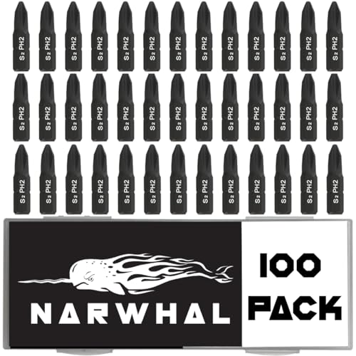 Narwhal Phillips 2 Screwdriver Impact Bits 1 Inch Bulk 100 Pack Industrial Grade Impact Rated CRM Alloy Steel PH2 Magnetic Head Bits with Case - Image 1