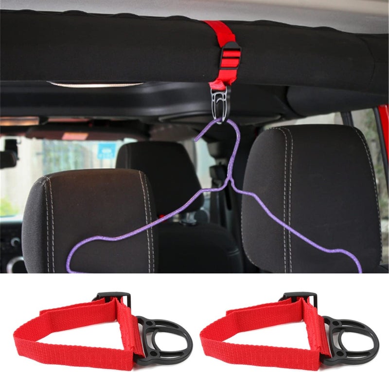 YOCTM Roll Bar Coat Hanger Clothes Hook for Jeep Wrangler JL TJ JK JLU Sports Sahara Freedom Rubicon X & Unlimited 2007-2019 2020 2021 2022 Red Interior Parts Accessories (Pack of 2) (Red) Single & bulk use compatible - Image 1