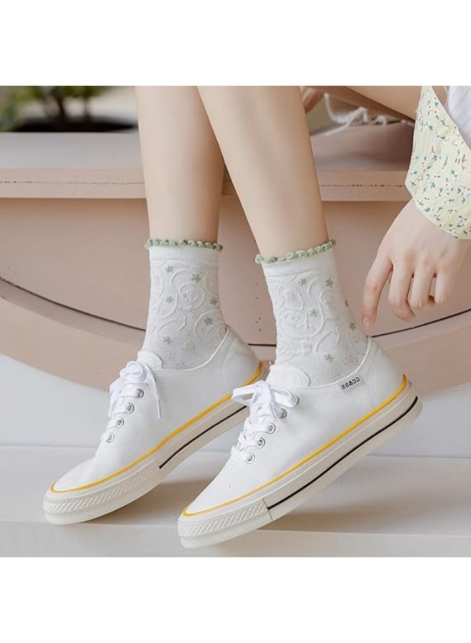 5-piece set of women's round neck short socks, casual cotton cute short socks, fun and novel girls' dresses, floral foot short socks, all season styles - Image 3