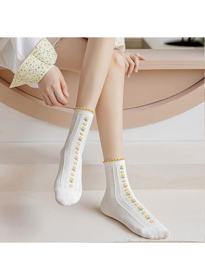5-piece set of women's round neck short socks, casual cotton cute short socks, fun and novel girls' dresses, floral foot short socks, all season styles - Image 4