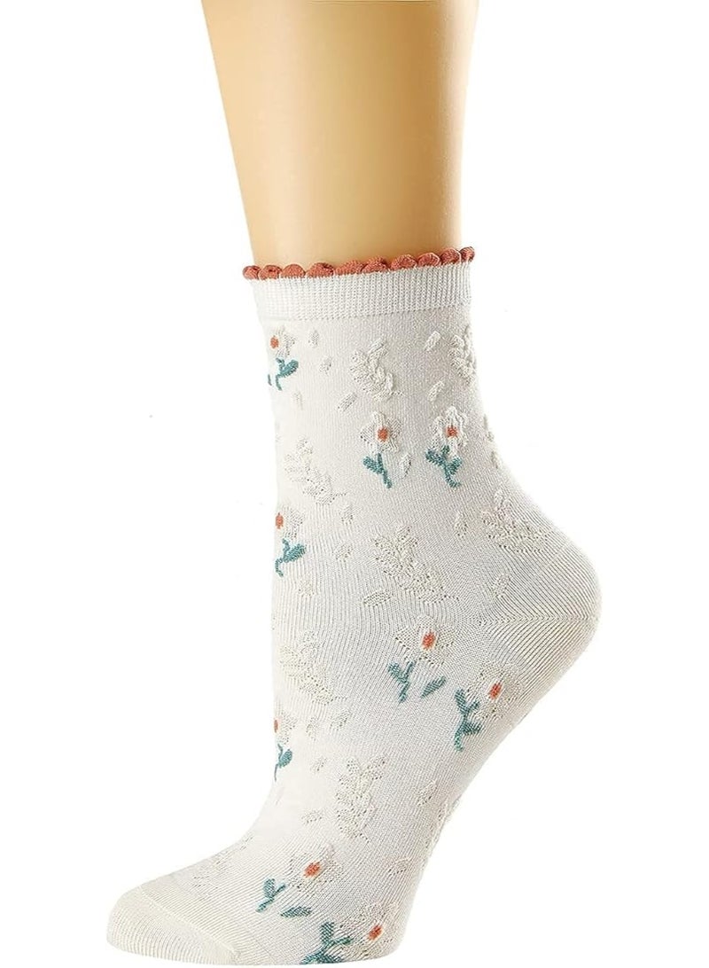 5-piece set of women's round neck short socks, casual cotton cute short socks, fun and novel girls' dresses, floral foot short socks, all season styles - Image 5