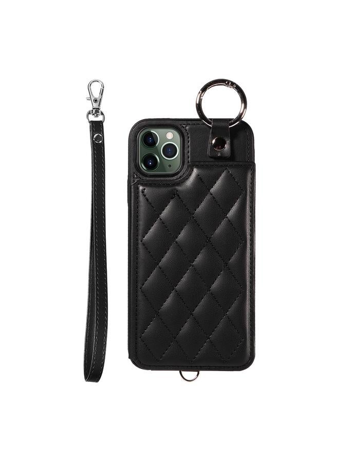 Zaboon Case For iPhone 11 Pro Max Rhombic Texture Card Bag Phone Case with Short Lanyard - Image 1