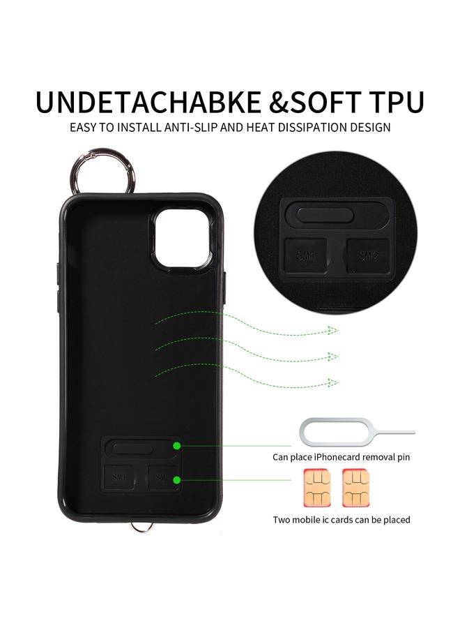 Zaboon Case For iPhone 11 Pro Max Rhombic Texture Card Bag Phone Case with Short Lanyard - Image 3