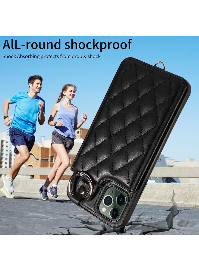 Zaboon Case For iPhone 11 Pro Max Rhombic Texture Card Bag Phone Case with Short Lanyard - Image 2