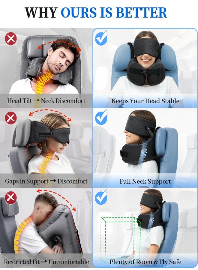 BDAC Travel Pillow for Long Flight Airplanes, Head Strap with Soft Eye Mask for Sleep, Memory Foam Travel Neck Pillow for Car Trip Essential, 360° Headrest Support to Stop Bobblehead, EVA Travel Case, Grey - Image 4