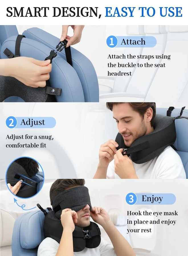 BDAC Travel Pillow for Long Flight Airplanes, Head Strap with Soft Eye Mask for Sleep, Memory Foam Travel Neck Pillow for Car Trip Essential, 360° Headrest Support to Stop Bobblehead, EVA Travel Case, Grey - Image 5