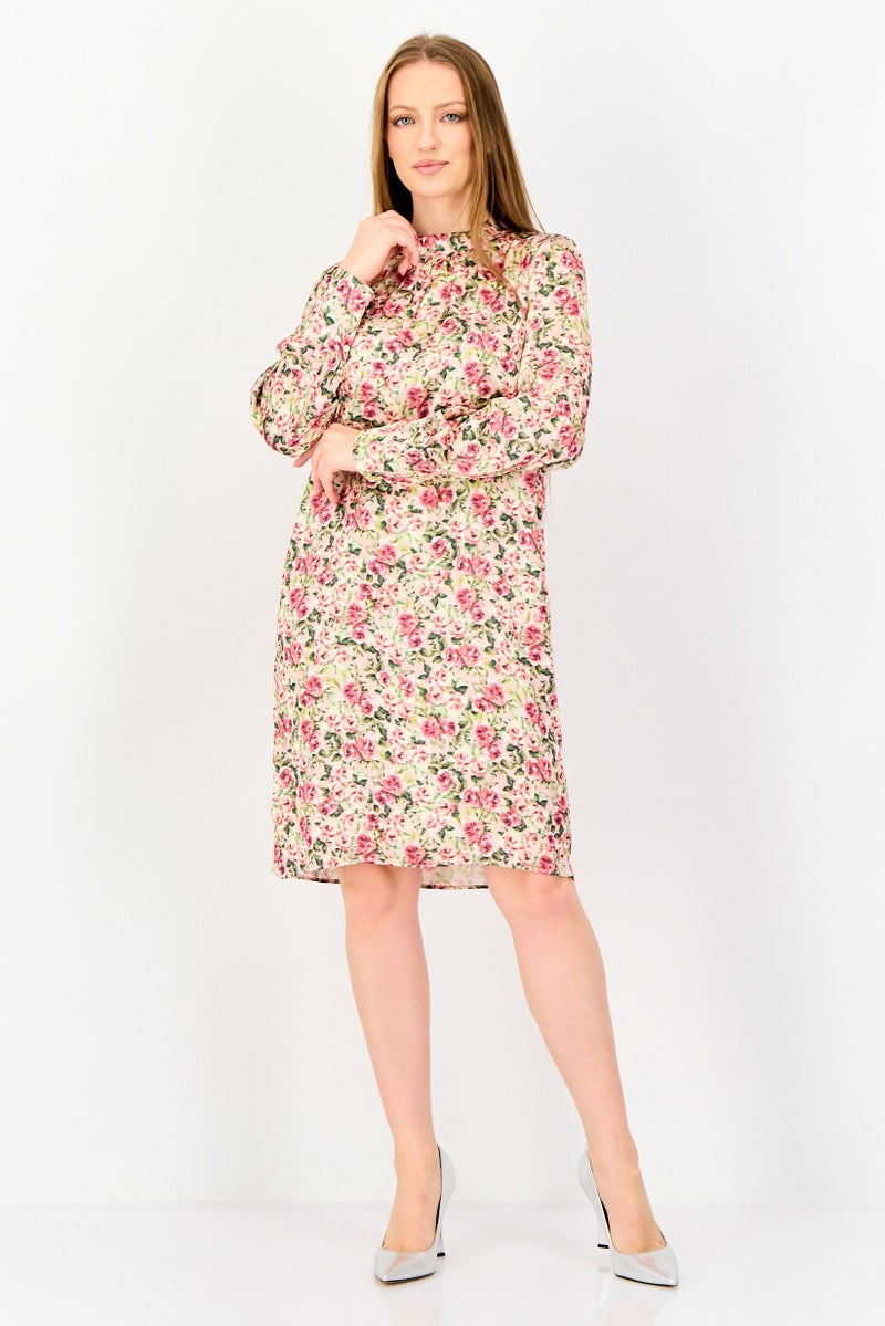 VERO MODA فستان ميني بأكمام طويلة مزخرف بالأزهار من فيرو مودا للنساء، متعدد الألوان - Image 1