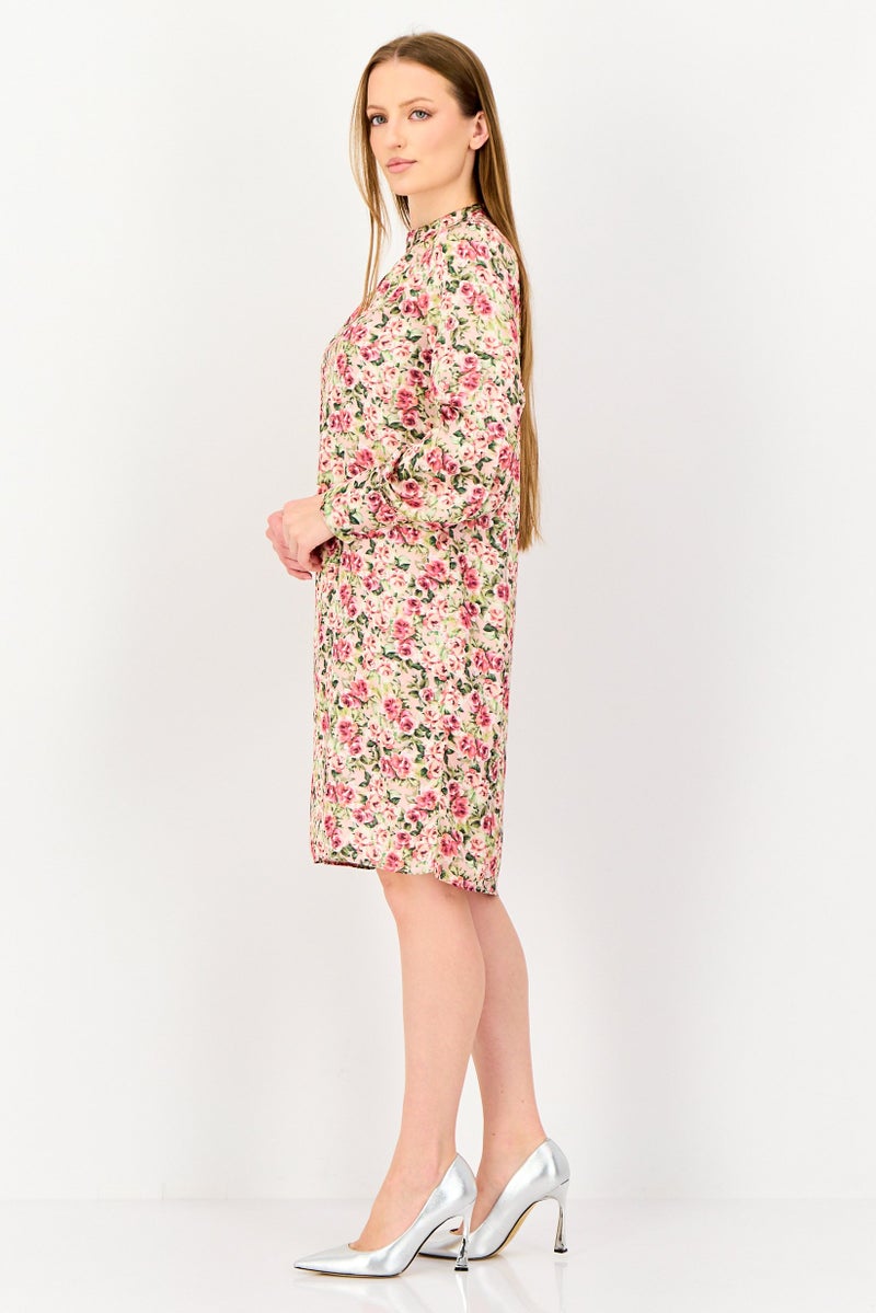 VERO MODA فستان ميني بأكمام طويلة مزخرف بالأزهار من فيرو مودا للنساء، متعدد الألوان - Image 3