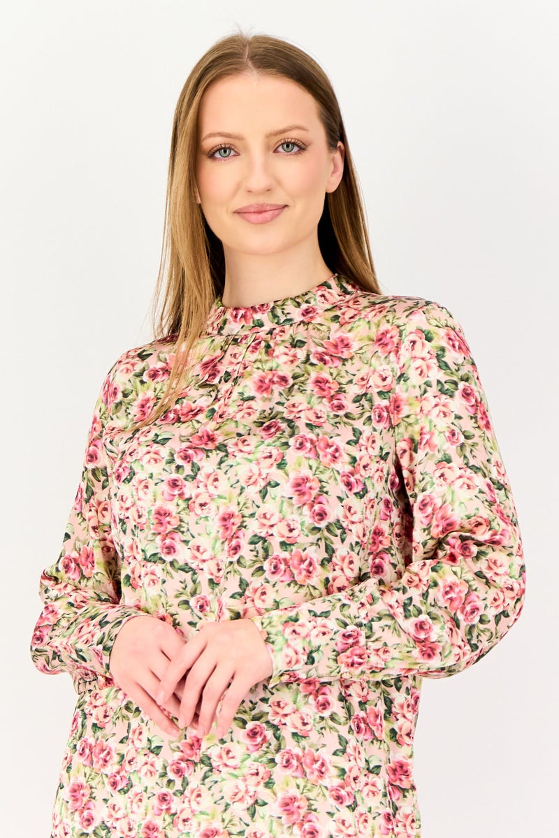 VERO MODA فستان ميني بأكمام طويلة مزخرف بالأزهار من فيرو مودا للنساء، متعدد الألوان - Image 2