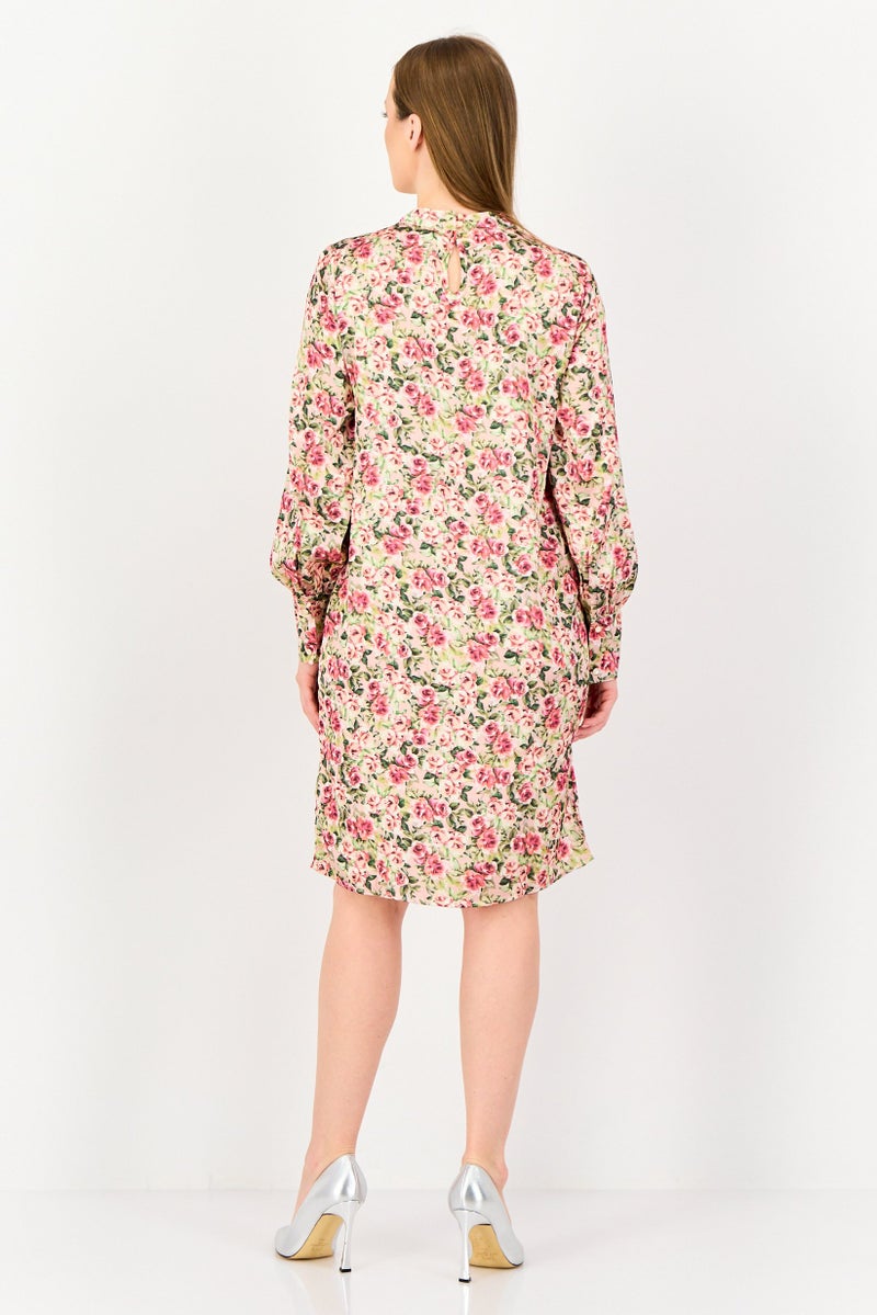 VERO MODA فستان ميني بأكمام طويلة مزخرف بالأزهار من فيرو مودا للنساء، متعدد الألوان - Image 4