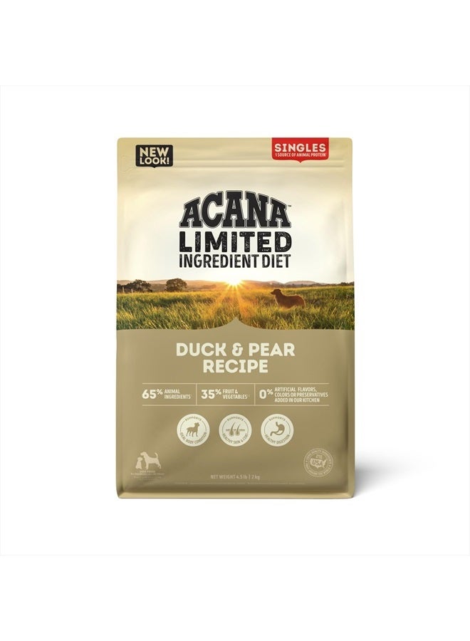 acana Singles Limited Ingredient Dry Dog Food, Duck & Pear Recipe, Single Protein Source Dog Food Kibble, 4.5lb - Image 1