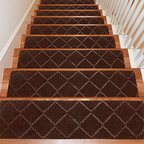 Seloom Stair Treads Carpet Non-Slip with Non Skid Rubber Backing Specialized for Indoor Wooden Steps, Removable Washable Step Runners Perfect for Dogs(Brown1, 15-Pack, 9 x 36 in) - Image 1