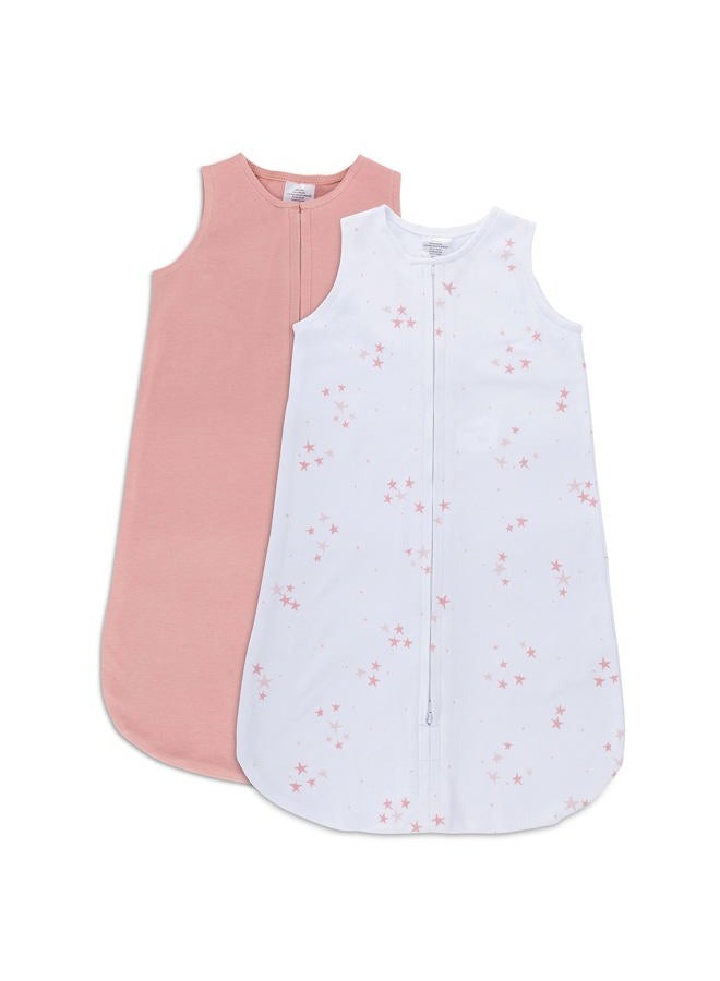 Ely's & Co. 100% Cotton Wearable Blanket Baby Sleep Bag Solid Dusty Rose and Mauve Pink Stars 2 Pack (6-12 Months) - Image 1