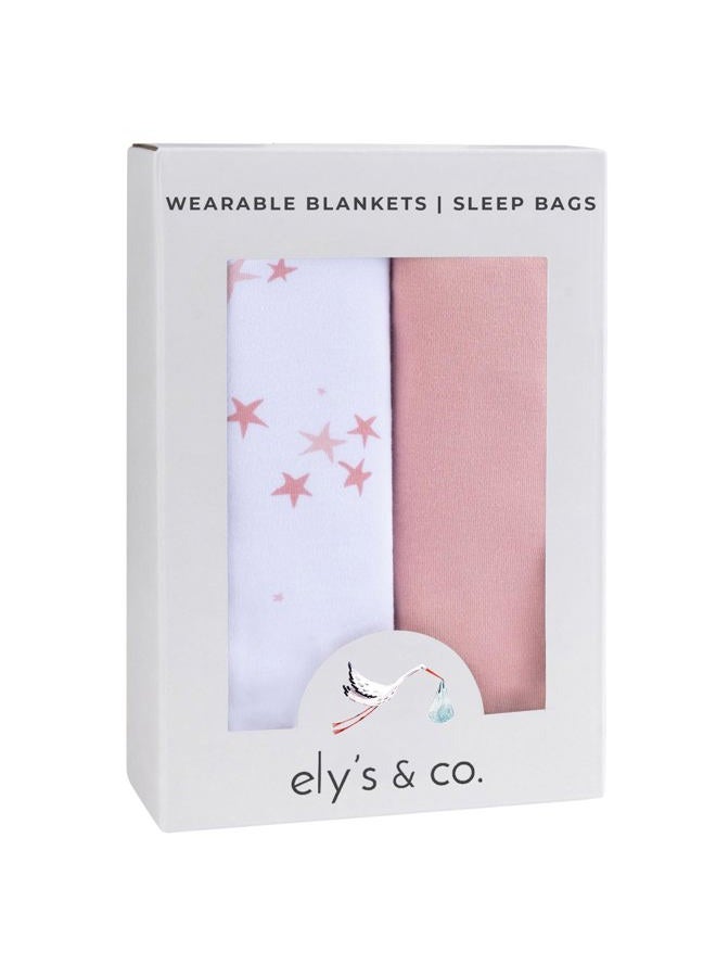 Ely's & Co. 100% Cotton Wearable Blanket Baby Sleep Bag Solid Dusty Rose and Mauve Pink Stars 2 Pack (6-12 Months) - Image 3