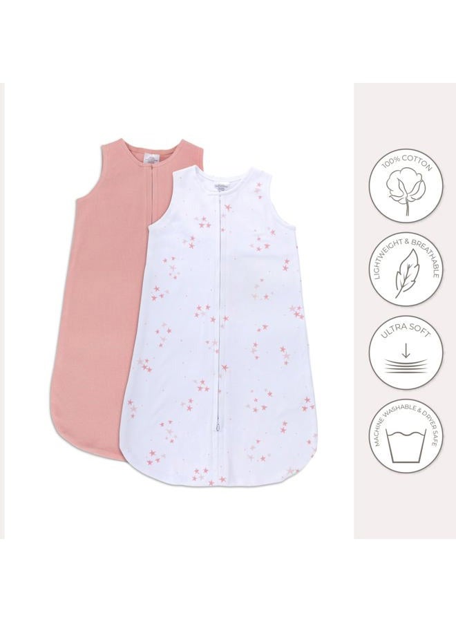 Ely's & Co. 100% Cotton Wearable Blanket Baby Sleep Bag Solid Dusty Rose and Mauve Pink Stars 2 Pack (6-12 Months) - Image 4