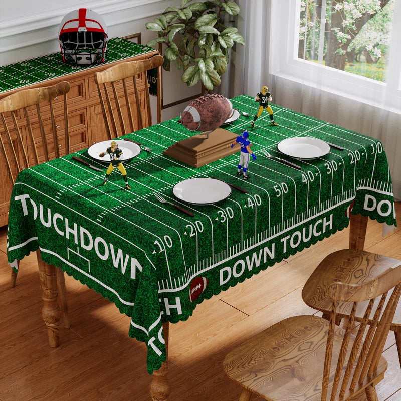 Siilues Football Tablecloth Rectangle 60x84 Inch, Washable Green Grass Touch Down American Football Field Tablecloth Scalloped Edge Waterproof Rugby Boy Birthday Party Decoration Table Cloth - Image 3