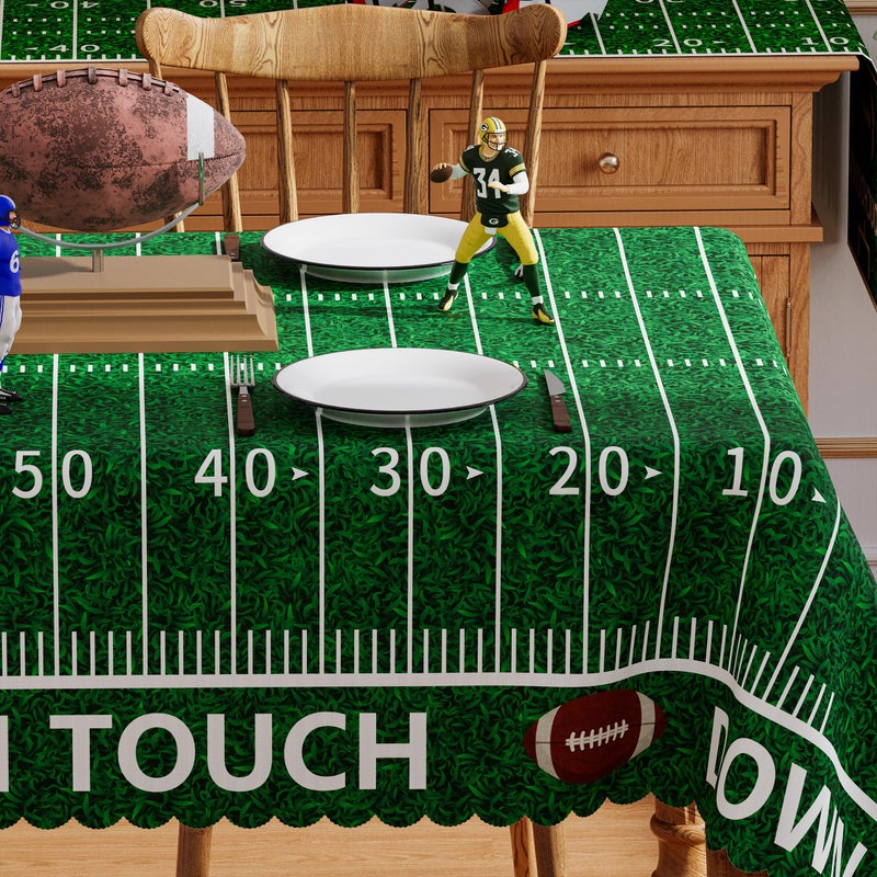 Siilues Football Tablecloth Rectangle 60x84 Inch, Washable Green Grass Touch Down American Football Field Tablecloth Scalloped Edge Waterproof Rugby Boy Birthday Party Decoration Table Cloth - Image 2