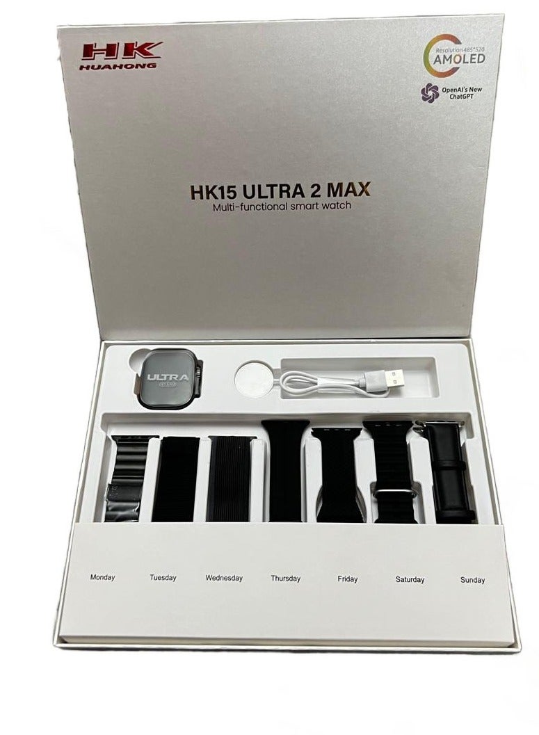 هونج كونج ساعة ذكية HK15 Ultra 2 Max بشاشة AMOLED مقاس 49مم وساعة رياضية لتتبع اللياقة البدنية للرجال والنساء | IOS وAndroid | مستشعر راحة اليد والذكاء الاصطناعي Chat GPT | 7 أحزمة - Image 4
