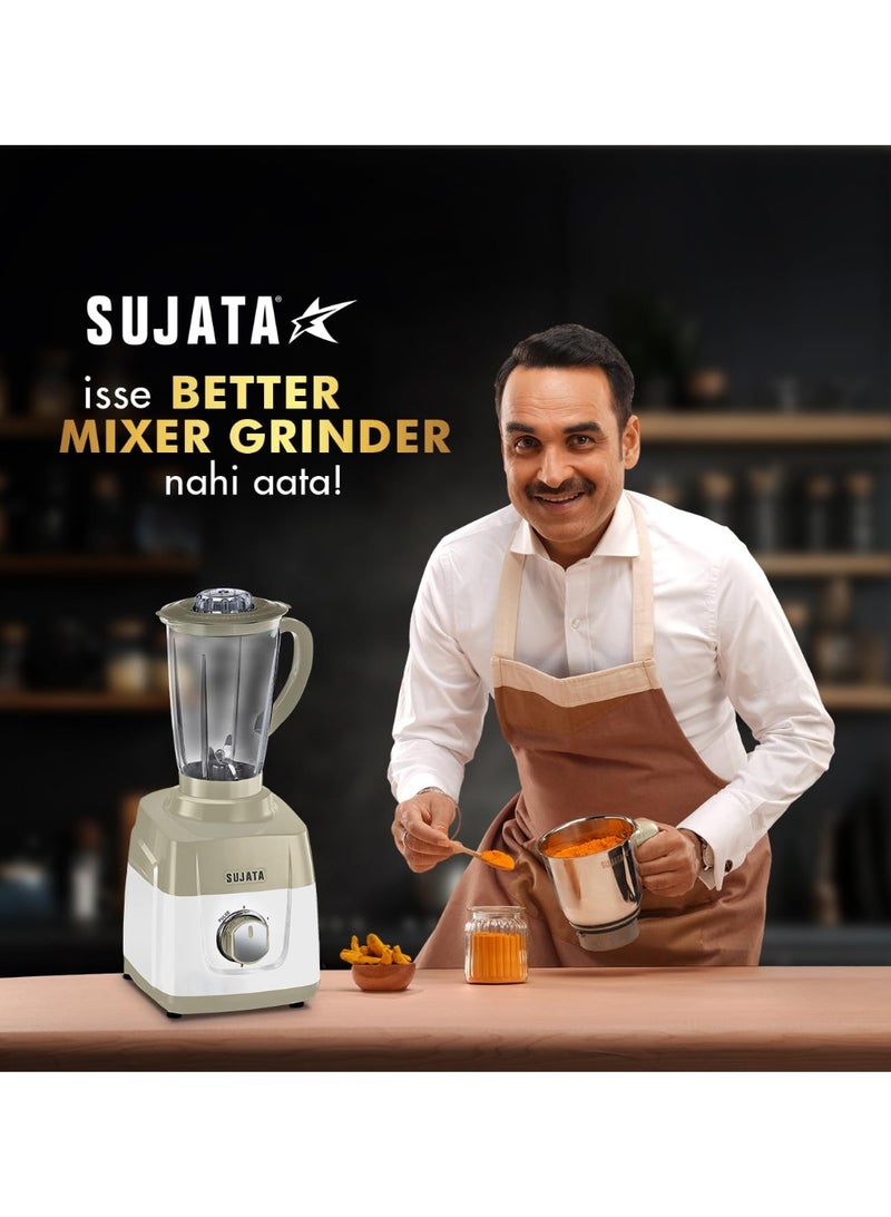سوجاتا Sujata MG01 Mixer Grinder | 1000 Watts Double Ball Bearing Motor | 24000 RPM | Non-Stop 90 Mins Running | 3 Jars including 1750ml Blender, 1000ml Grinder, 500ml Chutney Jar | Beige & White - Image 2