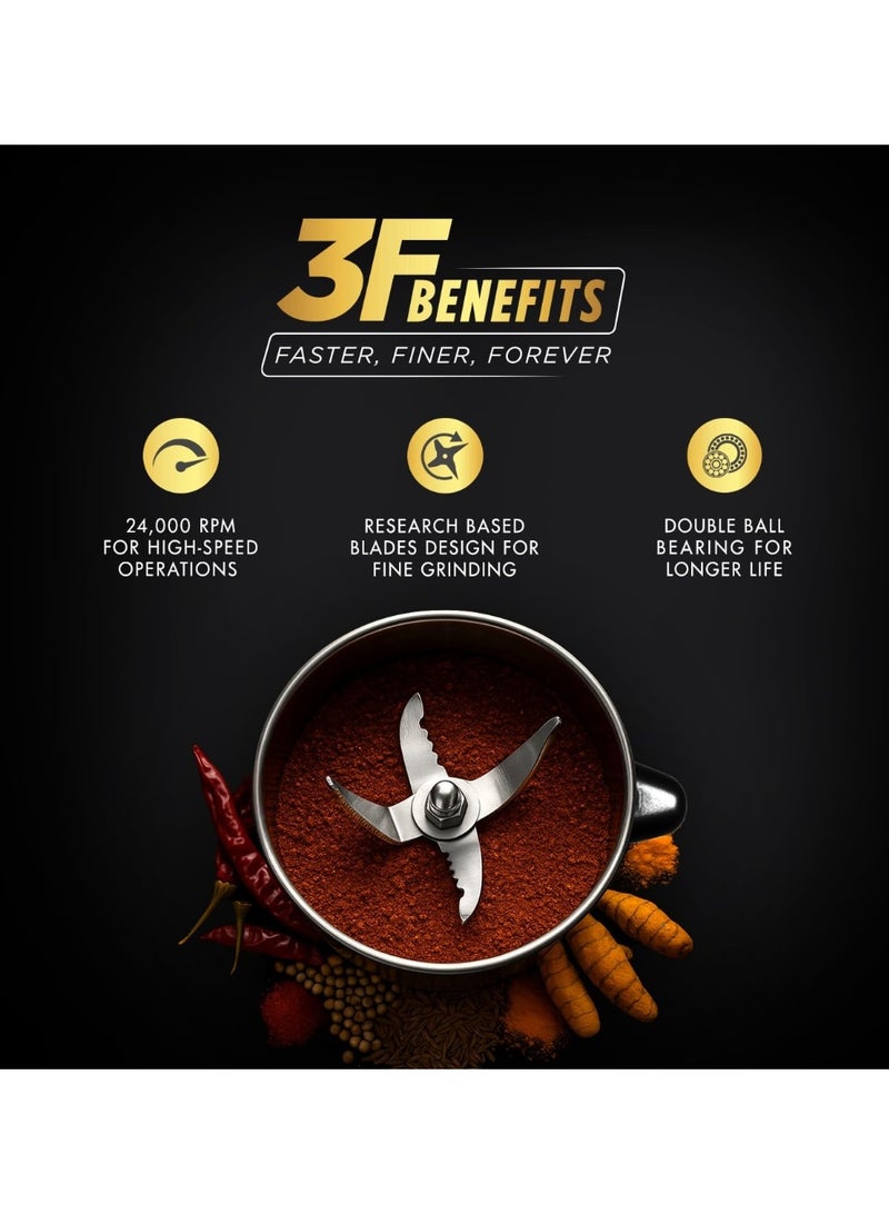 سوجاتا Sujata MG01 Mixer Grinder | 1000 Watts Double Ball Bearing Motor | 24000 RPM | Non-Stop 90 Mins Running | 3 Jars including 1750ml Blender, 1000ml Grinder, 500ml Chutney Jar | Beige & White - Image 3