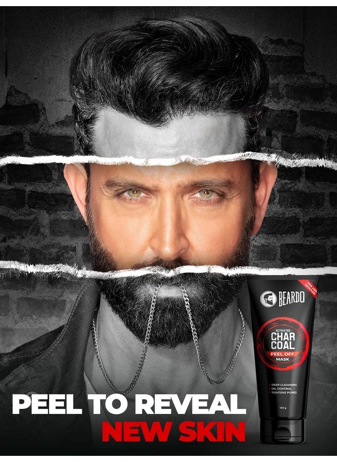 BEARDO - Activated Charcoal Peel Off Mask For Men, 100G | Charcoal Face Mask For Glowing Skin | Detoxing Facial Kit For Men | Peel Off Mask Men For Oily & Dirt Free Skin - Image 1