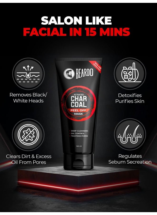 BEARDO - Activated Charcoal Peel Off Mask For Men, 100G | Charcoal Face Mask For Glowing Skin | Detoxing Facial Kit For Men | Peel Off Mask Men For Oily & Dirt Free Skin - Image 1