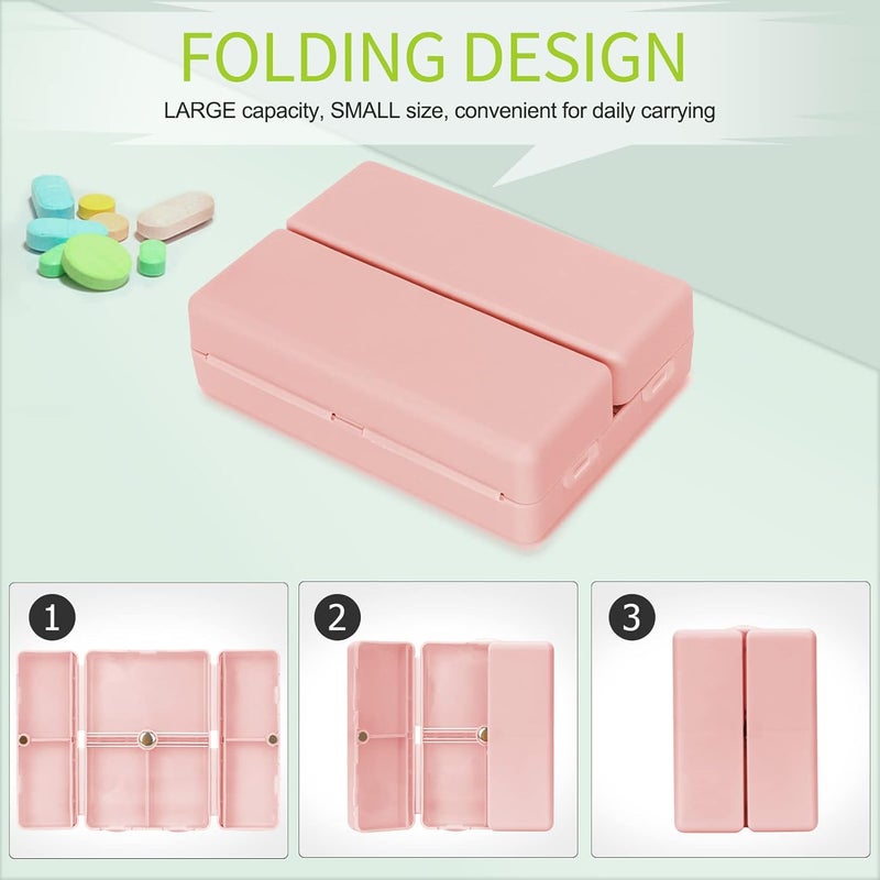 FYY 7 Day Pill Box Organiser, Travel Pill Case, [Folding Design][Large Capacity] Portable Pill Dispenser Container for Vitamins, Cod Liver Oil, Supplements, Medication Large-Pink - Image 3