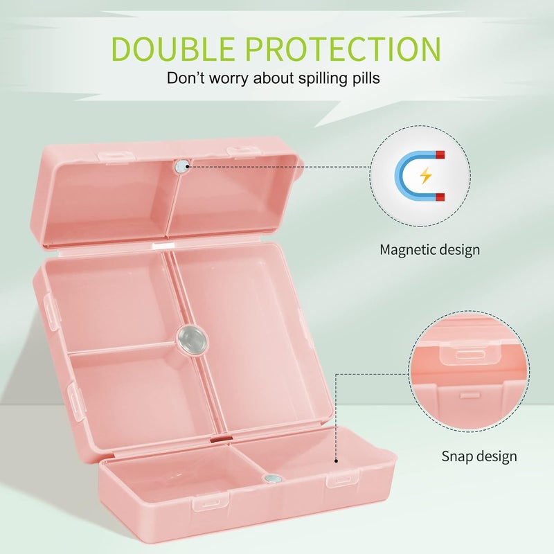 FYY 7 Day Pill Box Organiser, Travel Pill Case, [Folding Design][Large Capacity] Portable Pill Dispenser Container for Vitamins, Cod Liver Oil, Supplements, Medication Large-Pink - Image 4